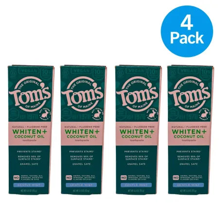 Tom's of Maine Whiten Coconut Oil Toothpaste Gentle Mint 4oz 4-Pack box