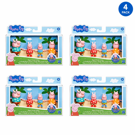 Peppa Pig family 4 figure set with tropical vacation outfits for holiday play