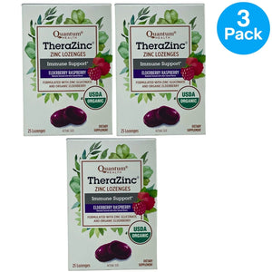 Quantum Health TheraZinc Organic Zinc Lozenges Elderberry Raspberry 25ct 3 Pack