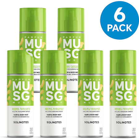 Solinotes Musk Hair & Body Mist 8.45 oz bottle in 6 pack alcohol-free fragrance spray