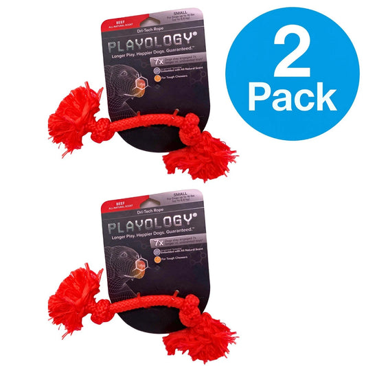 Playology Dri-Tech Rope Dog Toy - All-Natural Beef Scent, Small, Red (2 Pack)