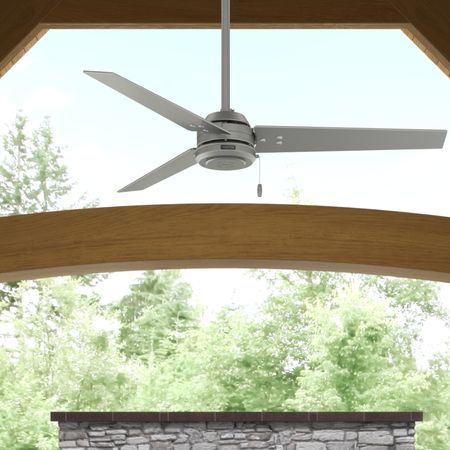 Hunter Cassius 52-inch matte silver indoor outdoor ceiling fan with rustic styling and WhisperWind motor