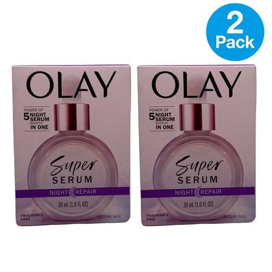 Olay Super Serum Night Repair 1 OZ 2 Pack bottle front view on white background