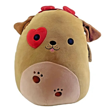 Squishmallows Doug the Brown Dog with Heart Eye Patch Valentine's Plush 12 Inch