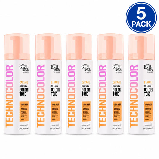Bondi Sands Technocolor Caramel Self Tanning Foam 6.76oz bottles 5 pack with warm golden tone