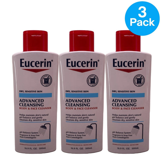 Eucerin Advanced Cleansing Body & Face Cleanser 16.9 fl oz 3 Pack New