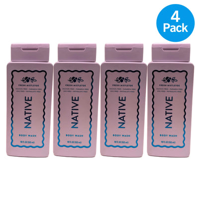 Native Fresh Mistletoe Holiday Naturally Derived Body Wash 18 fl oz 4 Pack Bundl
