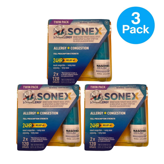 Nasonex 24HR Allergy Nasal Spray Twin Pack 120 Sprays 3 Pack New