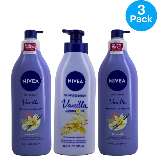 Nivea Vanilla & Almond Oil Body Lotion 16.9 Oz 3 Pack New