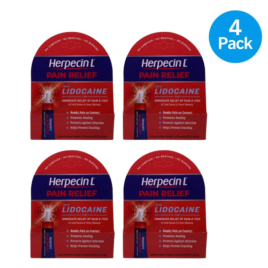 Herpecin L Pain Relief Lip Balm with Lidocaine 0.15oz 4 Pack box