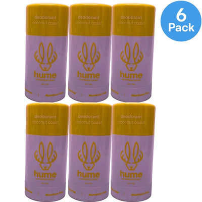 Hume Supernatural Deodorant Stick Coconut Coast Aluminum Free Probiotic 6 Pack
