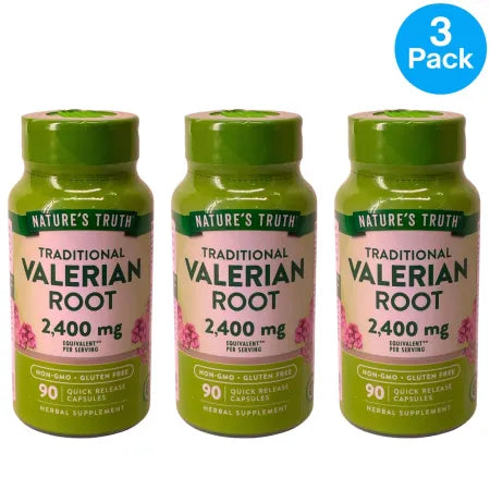 Nature's Truth Valerian Root 2400mg 90 Capsules 3 Pack supplement bottles