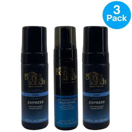 Bondi Sands Express 1 Hour Self Tanning Foam Dark 5.07oz bottles in customizable 3 pack bundle