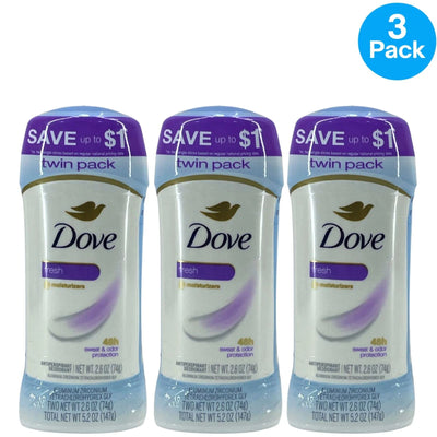 Dove Fresh Antiperspirant Deodorant Twin Pack 5.2 Oz 3 Pack New