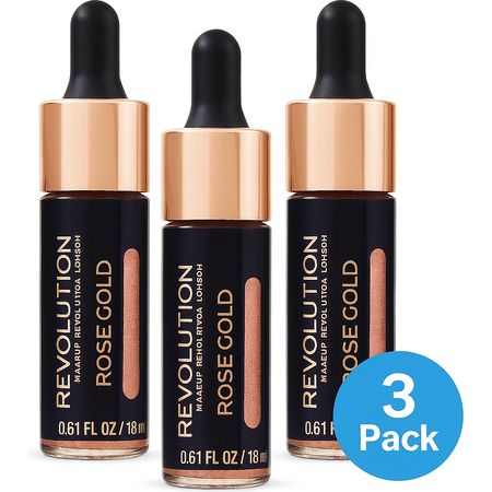 Makeup Revolution Rose Gold Liquid Highlighter 0.61oz 3-pack for radiant, glowing skin
