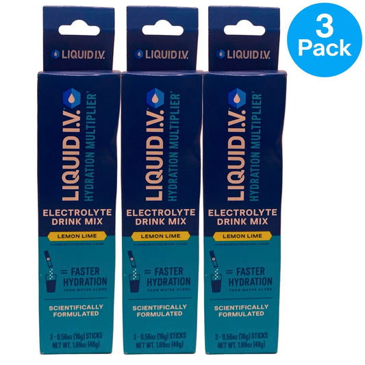 Liquid I.V. Hydration Multiplier Electrolyte Drink Mix Lemon Lime 3 Pack New