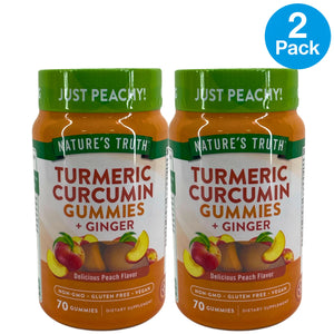Nature's Truth Turmeric Curcumin Gummies + Ginger Peach Flavor Exp 07/27 2 Pack