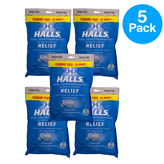 HALLS Sugar Free Mountain Menthol Cough Drops 70 Ct 5 Pack New