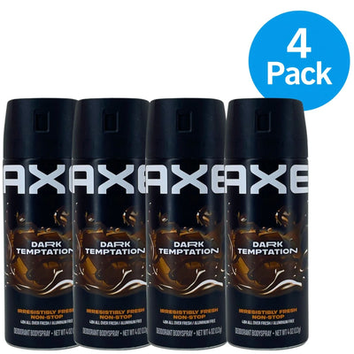 AXE Dark Temptation Deodorant Bodyspray 4 oz 4 pack bottles with fresh irresistible fragrance