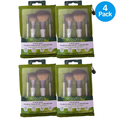 EcoTools On-The-Go Style Kit Travel Makeup Brush Set with Cosmetic Bag 4 Pieces