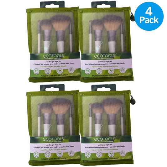 EcoTools On-The-Go Style Kit Travel Makeup Brush Set with Cosmetic Bag 4 Pieces