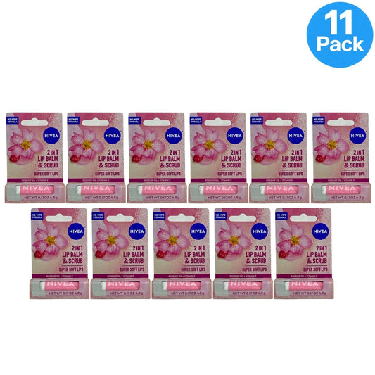 Nivea 2 In 1 Lip Balm & Scrub Rosehip Oil 0.17 Oz 11 Pack New