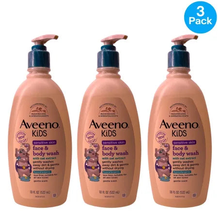 Aveeno Kids Sensitive Skin Face & Body Wash 18oz 3 Pack NEW