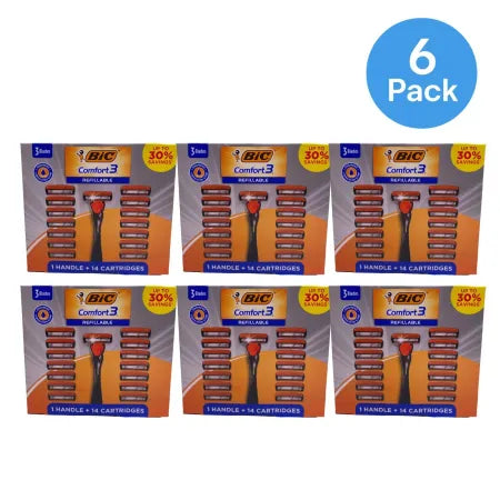 BIC Comfort 3 Refillable Razor set with handle and 14 replacement cartridges pack