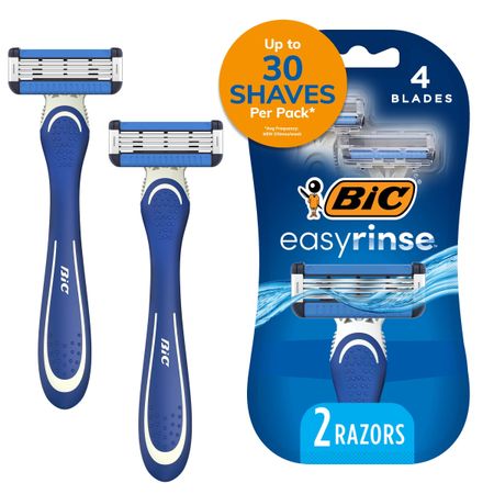 BIC EasyRinse 4-blade disposable men's razors 2-count pack with anti-clogging technology