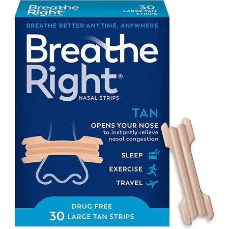 Breathe Right Original Nasal Strips, Tan, Large, 30 Count