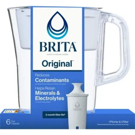 Brita Original Water Filter Pitcher 6-Cup with 1 replacement filter included