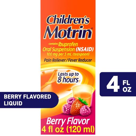 Children's Motrin Ibuprofen Kids Medicine berry flavored liquid in 4 fl oz bottle