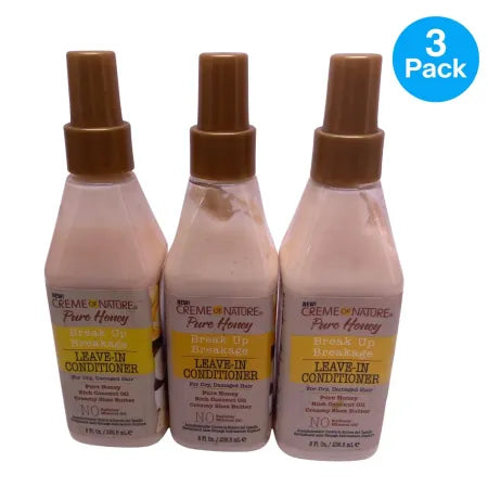 Creme of Nature Pure Honey Leave-In Conditioner 8oz bottle 3 pack set for hair moisturizing and nourishment