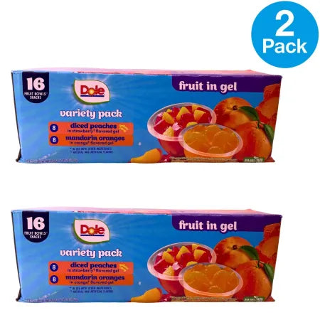 Dole Fruit Bowls Variety Pack in Gel - 32 total cups with mixed fruit varieties in gel, expires October 2026