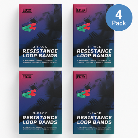 EDX Resistance Loop Bands 3-Pack showing light, medium, and heavy resistance levels for exercise and therapy