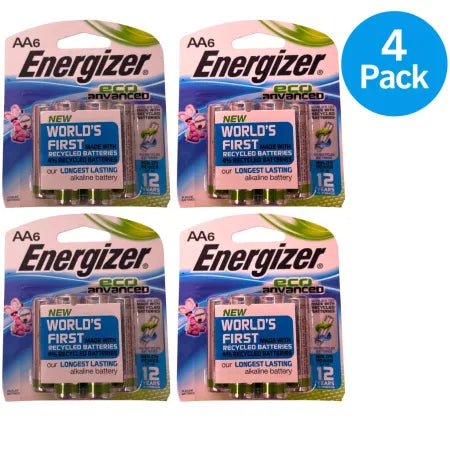 Energizer Eco Advanced AA6 Alkaline Batteries Longest Lasting 4 Pack New