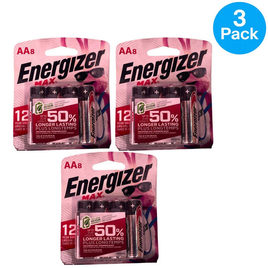 Energizer Max AA Batteries 8 Pack Alkaline 3 Pack Bundle New Exp: 12/2039