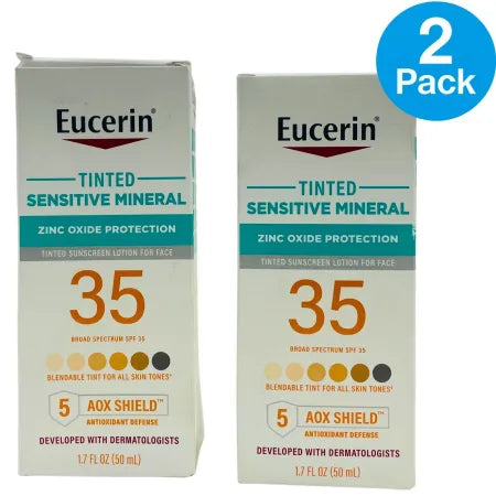 Eucerin Tinted Sensitive Mineral SPF 35 Sunscreen Lotion 1.7 fl oz (2 Pack) New