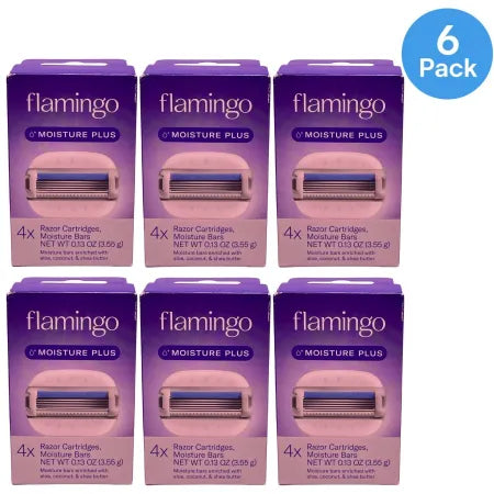 Flamingo Moisture Plus Razor Cartridges Refills 4 Count 6 Pack bundle product image