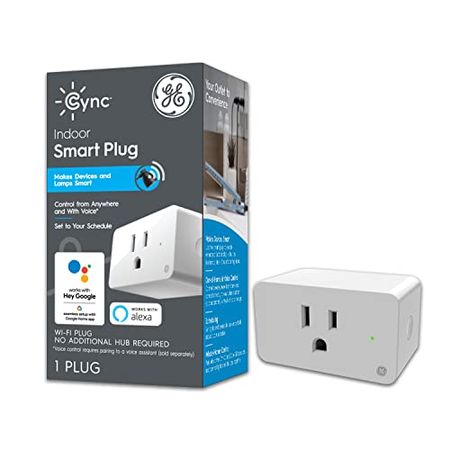 GE Cync Indoor Smart Plug for controlling devices and lamps remotely with smartphone app and voice commands