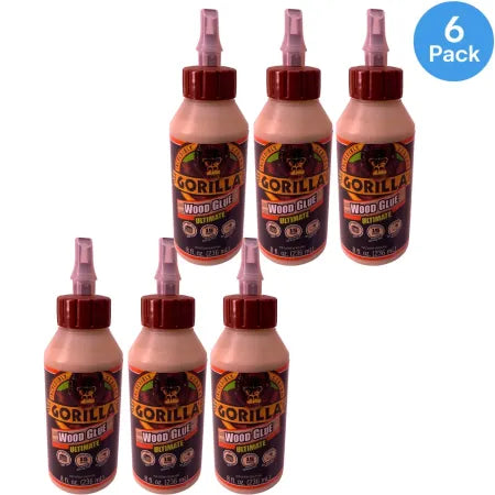 Gorilla Wood Glue Ultimate 8oz waterproof bottles in 6-pack box for indoor outdoor woodworking