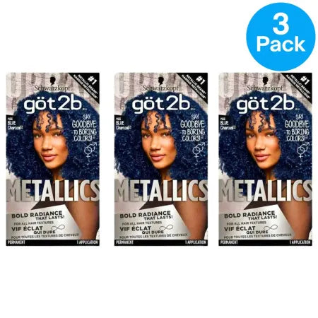 Got2b Metallics M66 Blue Charcoal hair color 3-pack box by Schwarzkopf for metallic toned hair