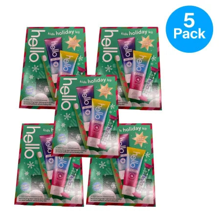Hello Kids Holiday Oral Care Kit with toothpaste, toothbrush, timer and accessories for children
