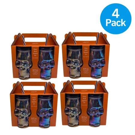 Holiday Home Glass Skull Sippers 18oz 4 Pack set with spooky skull design