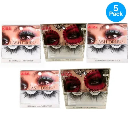 KISS Lash Drip 3D Drama Dew You and Roux Wet Look false eyelashes 5 pack
