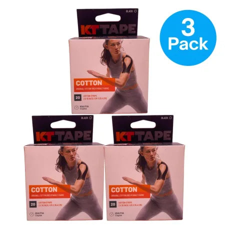 KT Tape Cotton Kinesiology Tape Strips Black 20 Count 3 Pack product image