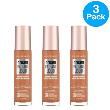 Maybelline Dream Radiant Liquid Foundation #125 Coconut 1oz 3 Pack box product image