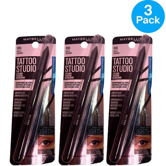 Maybelline Tattoo Studio Eyeliner Bold Brown #910 3 Pack - Waterproof Long-Lasting Eyeliner