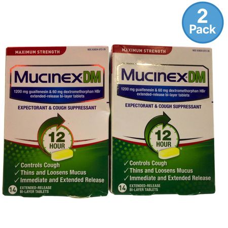 Mucinex DM 1200mg 14 Tablets 12 Hr Relief Expectorant & Cough Suppressant 2 Pack