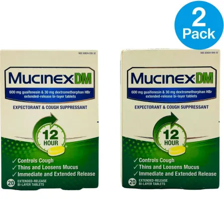 Mucinex DM 600mg Expectorant & Cough Suppressant 20ct – 2 Pack – New 1